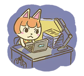 💻 Tangy Animal Crossing, gato, laptop, escrivaninha, desenho animado, fofo whatsapp sticker