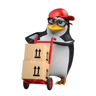 🏋 chim cánh cụt, giao hàng, hộp, hoạt hình, động vật, kính, mũ telegram sticker