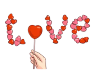 💞 LOVE amor, corazones, san valentín, caramelos, mano, chupetín telegram sticker