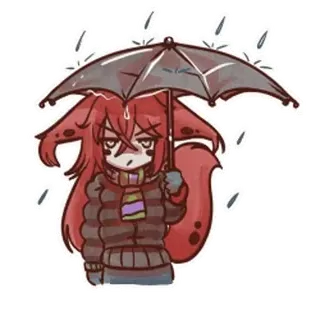 🤩 Anime, Manga, Fuchs Mädchen, Regenschirm, Regen, Winter telegram sticker