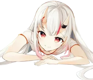 😊 Anime, Fille, Corne, Mignon, Cheveux blancs, Yeux rouges, Démon telegram sticker