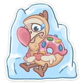 🥶 Dodo, Ciambella, Ghiaccio, Cartone animato, Triste, Congelato whatsapp sticker