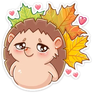 😊 hedgehog, cute, fall, autumn, leaves, animals whatsapp sticker