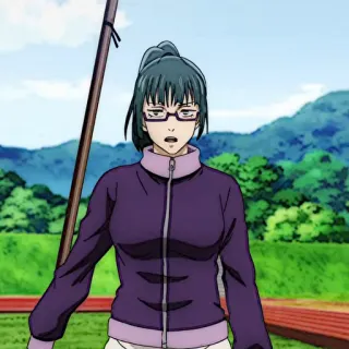 💫 Maki Zenin Jujutsu Kaisen anime, jujutsu kaisen, maki zenin, sorcerer, glasses, purple jacket, character telegram sticker