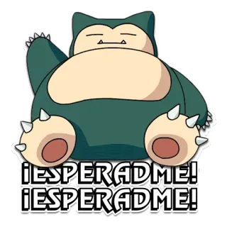 🙋 Snorlax Pokemon ¡ESPERADME!
¡ESPERADME! Relaxo, Pokémon, Spanisch, Wartet auf mich, Warte auf mich, Süß, Cartoon whatsapp sticker