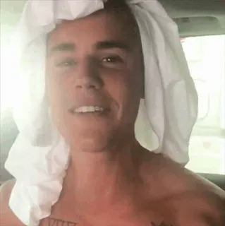 😐 Justin Bieber cantante, celebrità, persona, uomo, asciugamano telegram sticker