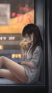 〰️ anime, rain, window, drink, night, girl telegram sticker