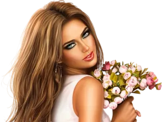 💐 mujer, chica, retrato, flores, belleza, arte digital telegram sticker