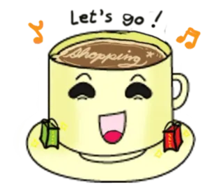 🎶 Shopping caffè, tazza, shopping, cartoni animati, carino telegram sticker