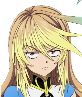 😒 ragazza anime, espressione infastidita, capelli biondi, faccia compiaciuta, cartone animato, personaggio whatsapp sticker
