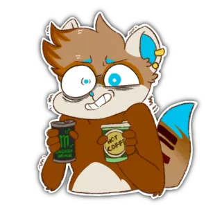 🤯 ENERGY DRINK, HOT COFFEE furry, coffee, energy drink, monster, cartoon, animal, meme telegram sticker