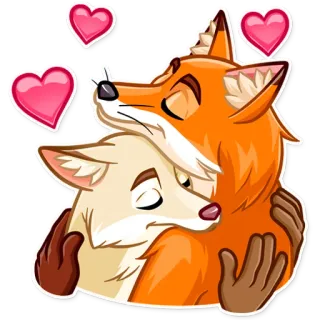🤗 fox, animals, love, hearts, cartoon telegram sticker