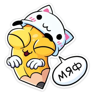 🐱 МЯФ Kartun, Pensil, Topi kucing, Lucu, Kawaii whatsapp sticker