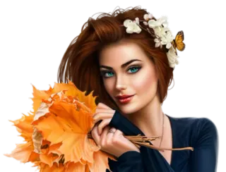 🍁 mujer, retrato, hojas, otoño, flores, mariposa telegram sticker
