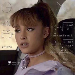 🤕 Ariana Grande mulher, pensando, matemática, confusa, meme whatsapp sticker