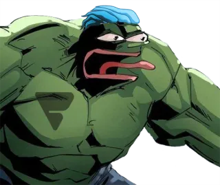 💪 Pepe the Frog Meme, Internetkultur, Frosch, Cartoon, Pepe, Hulk telegram sticker