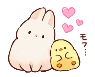 💕 モフ... lapin, lapinou, poussin, cœur, mignon, animal, amitié telegram sticker