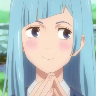 ➿ fille anime, cheveux bleu clair, dessin animé, anime, souriant, personnage telegram sticker