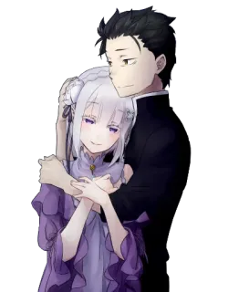 💜 Subaru Natsuki Re:Zero anime, hug, couple, emilia, re zero whatsapp sticker