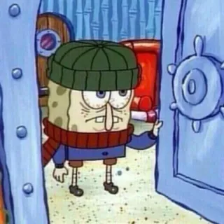🤯 Spongebob спанч боб, мультфильм, персонаж, мем, смешной, зима, шапка, шарф whatsapp sticker