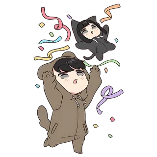 🥳 święto, konfetti, kawaii, kreskówka, słodkie, chibi whatsapp sticker