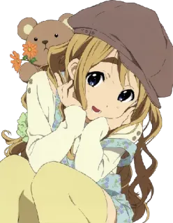 😄 Anime, Dziewczyna, Słodkie, Kreskówka, Niedźwiedź, Kapelusz telegram sticker