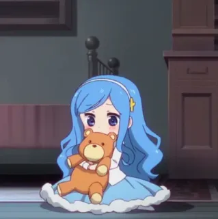 🌧 Аниме, Девочка, Плюшевый мишка, Милый, Каваий whatsapp sticker