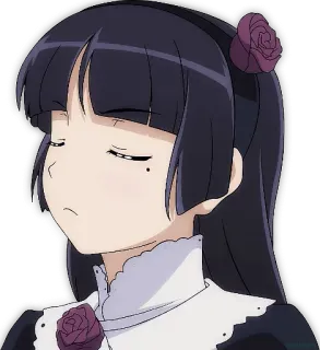 😑 อนิเมะ, ผู้หญิง, ตัวละคร, ผมดำ, ดอกกุหลาบ, น่ารัก, มังงะ telegram sticker