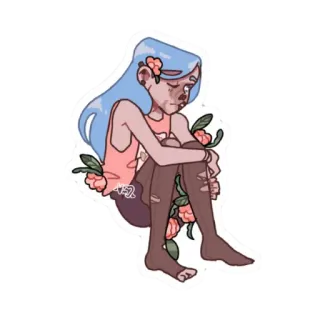 🎸 traurig, Mädchen, Blumen, Cartoon, Pastell telegram sticker