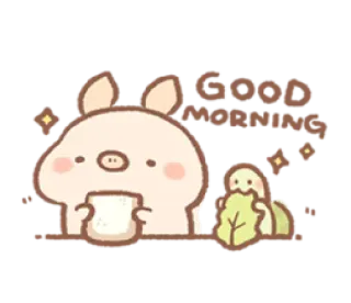 💛 Good morning! หมู, เต่า, สวัสดีตอนเช้า, น่ารัก, สัตว์, ทักทาย telegram sticker