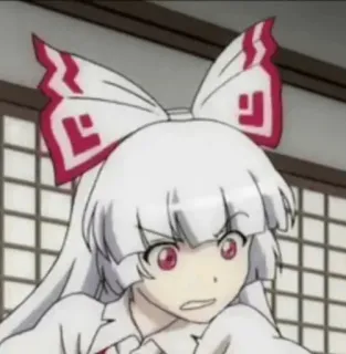 😟 Anime, Garota, Cabelo branco, Laço, Assustada, Fofa telegram sticker
