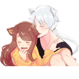 😽 Anime, Paar, Katzenohren, Umarmung, Cartoon telegram sticker