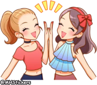 ✋ @MHStickers amizade, meninas, toca aqui, desenho animado, feliz, anime, kawaii telegram sticker