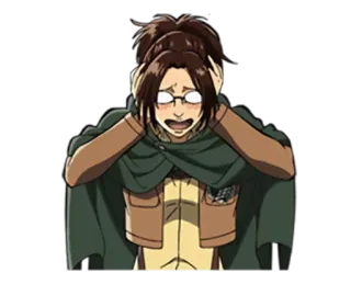 😃 Hange Zoe Attack on Titan anime, desenho animado, chocado, cientista, expressão telegram sticker