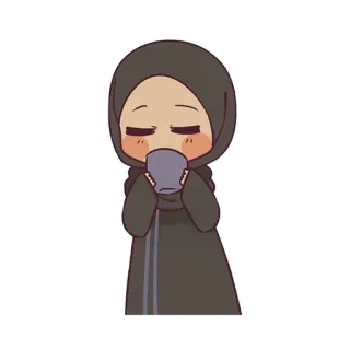 ☕️ hijab, muslim woman, anime, drink, cute, chibi telegram sticker