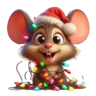 🫥 mouse, christmas, santa hat, lights, holiday, cute, cartoon telegram sticker