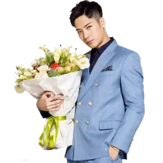 💐 man, suit, bouquet, flowers, blue suit, dressy, formal telegram sticker