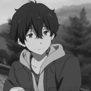 🕸 Anime, Menino, Triste, Preto e branco, Mangá, Retrato telegram sticker
