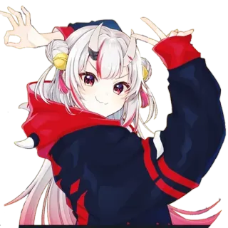 👌 fille anime, cornes, mignon, kawaii, signe de paix, signe ok telegram sticker