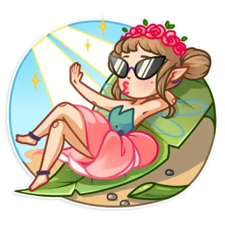 😎 hada, flor, gafas de sol, dibujos animados, chibi, relajarse, fantasía, lindo whatsapp sticker