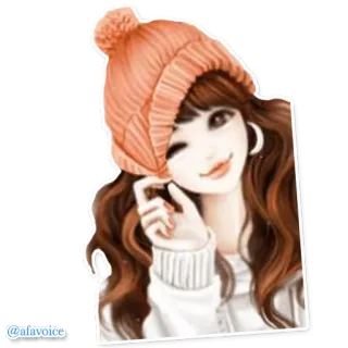 👌 @afavoice kreskówka, dziewczyna, zima, czapka, mruganie, uroczy telegram sticker