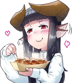 🍛 anime, girl, eating, takoyaki, horns, food telegram sticker
