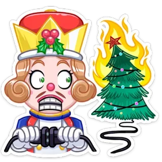 🎄 นัทแครกเกอร์, คริสต์มาส, ต้นไม้, ไฟ, การ์ตูน, ไฟฟ้า whatsapp sticker