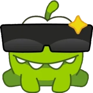 😎 Om Nom Cut the Rope verde, mostro, occhiali da sole, cartone animato, gioco, caramella, carino telegram sticker