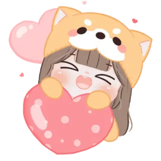 😼 fofo, menina, coração, desenho animado, chapéu de cachorro, feliz, amor telegram sticker