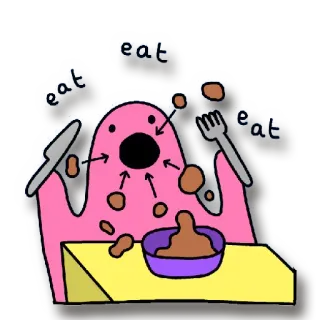 😋 eat eat eat 食べ物, 食事, 漫画, モンスター, ピンク, 食事, イラスト telegram sticker