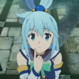 🤔 Aqua Konosuba Аниме, Аква, Konosuba, Персонаж, Светло-голубые волосы, Думает, Милый telegram sticker