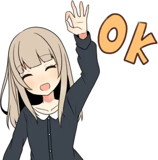 👌 OK Chica anime, Ok, Aprobación, Gesto, Lindo, Dibujo animado, Emoji telegram sticker
