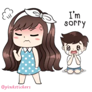 😔 I'm sorry cartoon, apology, relationship, sad, cute telegram sticker