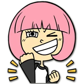 😉 anime, girl, pink hair, cartoon, cheerful, celebration, joyful telegram sticker